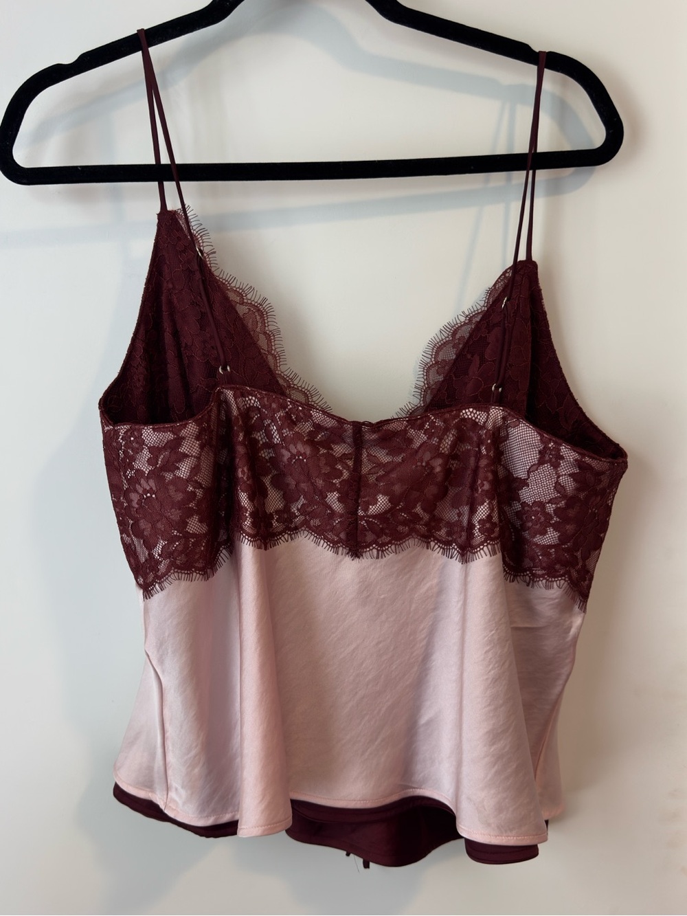 Reversible Lace Trim Burgundy Satin Cami - Picture 4 of 4